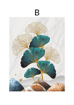 Load image into Gallery viewer, Gold grey green blue and bronze leaf wall art print
