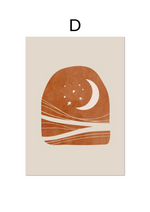 Load image into Gallery viewer, Red and beige crescent moon and stars wall art print
