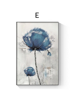 Abstract scandinavian blue tulip flower wall art print
