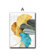 Load image into Gallery viewer, Blue gold green leaf wall art print
