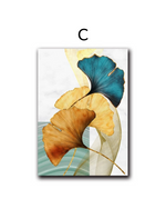 Load image into Gallery viewer, Blue gold and orange leaf wall art print
