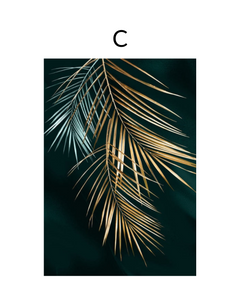 Contemporary luxury turquoise and gold leaf fronds wall art print