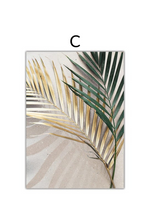 Load image into Gallery viewer, Nordic golden and green palm leaf wall art print
