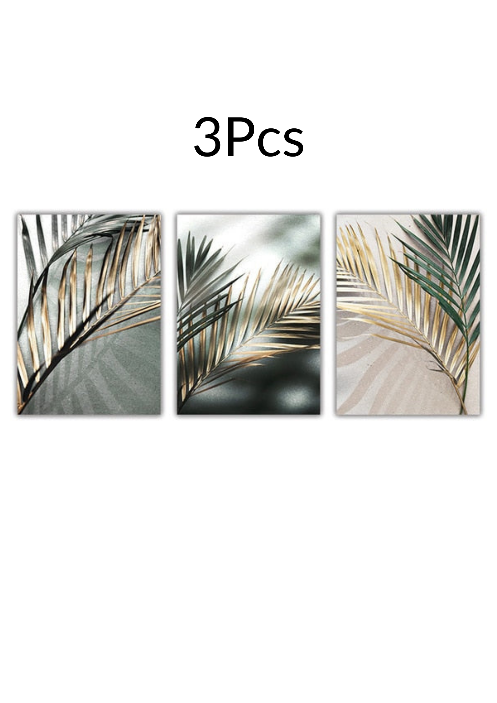 Three nordic golden palm leaf wall art prints