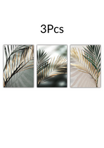Load image into Gallery viewer, Three nordic golden palm leaf wall art prints
