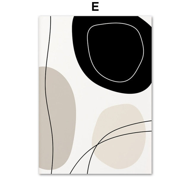 Beige and black circles on a white background with black lines cutting through the shapes.