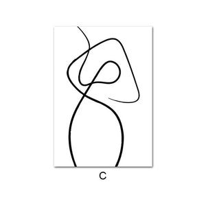 Abstract female figure black and white line wall art print