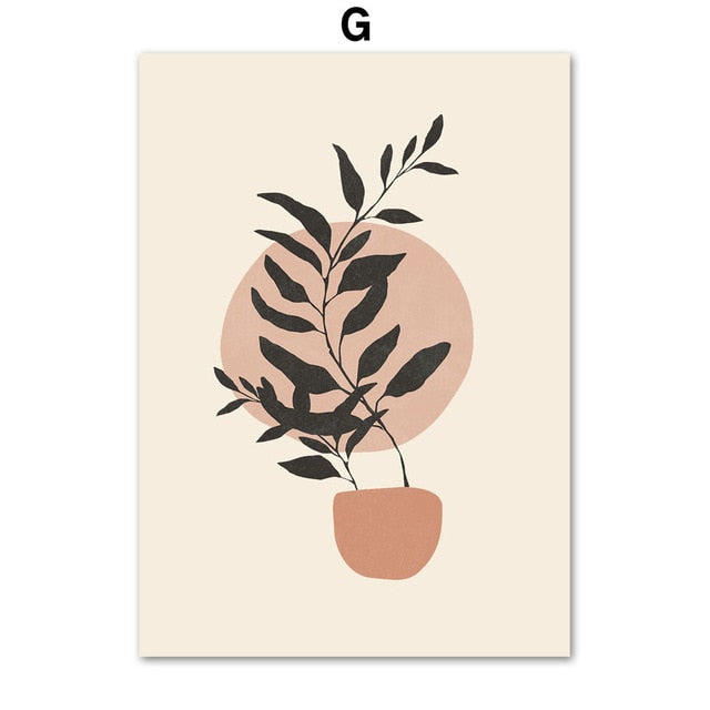 Contemporary beige and pink leaf plant wall art print