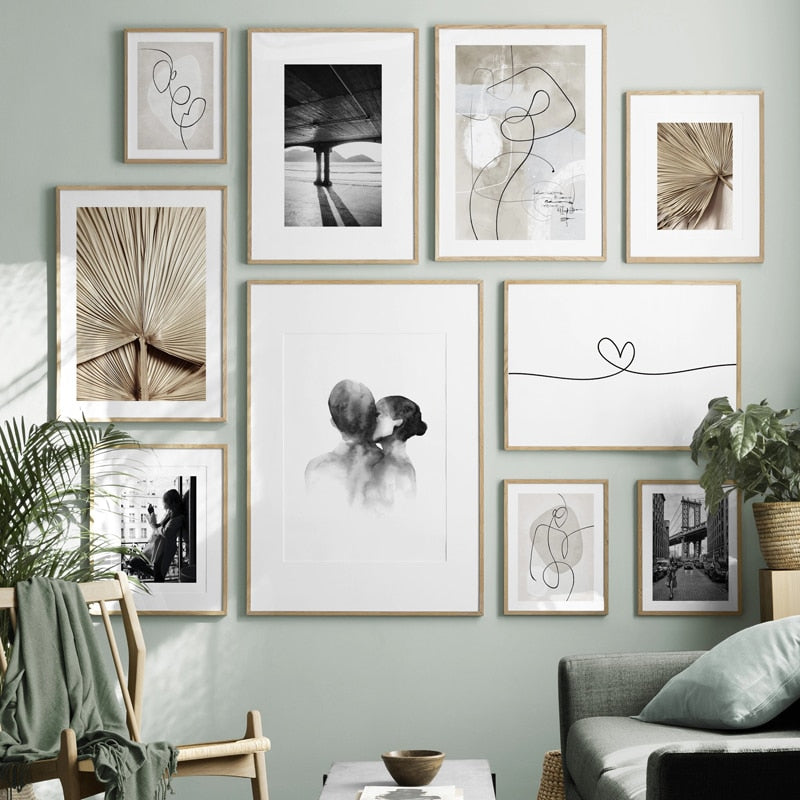 Collection of abstract black white and grey wall art prints
