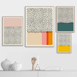 Four multicoloured minimalist wall art prints