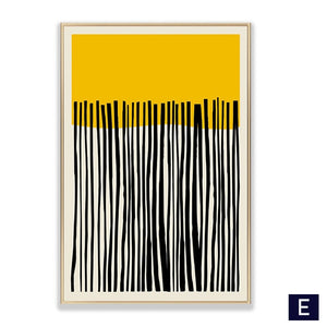 Minimalist yellow and black vertical line wall art print