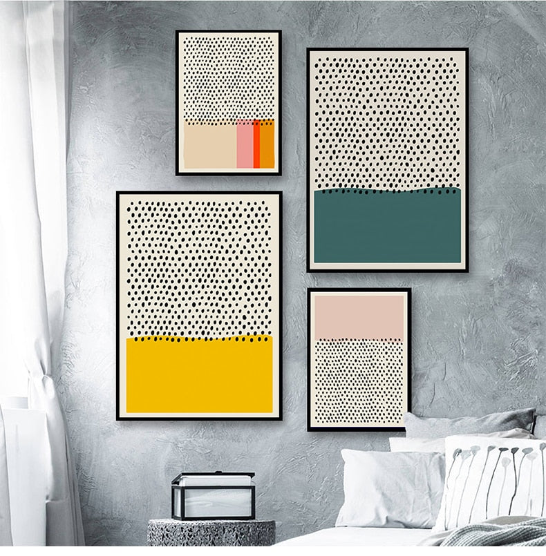 Four minimalist multicoloured wall art prints