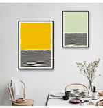 Load image into Gallery viewer, Two minimalist yellow green and black horizontal line wall art print
