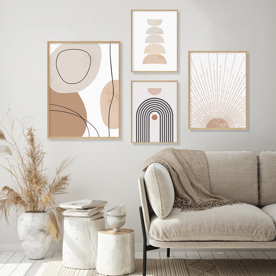 Collection of contemporary brown and beige sun rise wall art prints