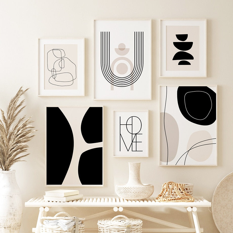 Abstract Black And Beige Print