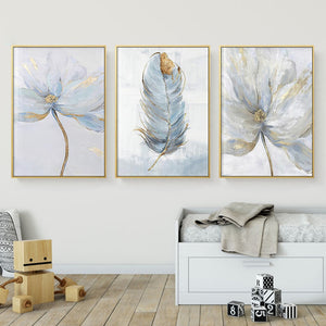 Three abstract scandinavian flower and leaf wall art print