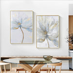 Load image into Gallery viewer, Abstract scandinavian blue and grey flower wall art prints hanging above a glass table
