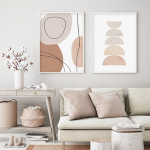 Two contemporary brown and beige semi circle wall art print