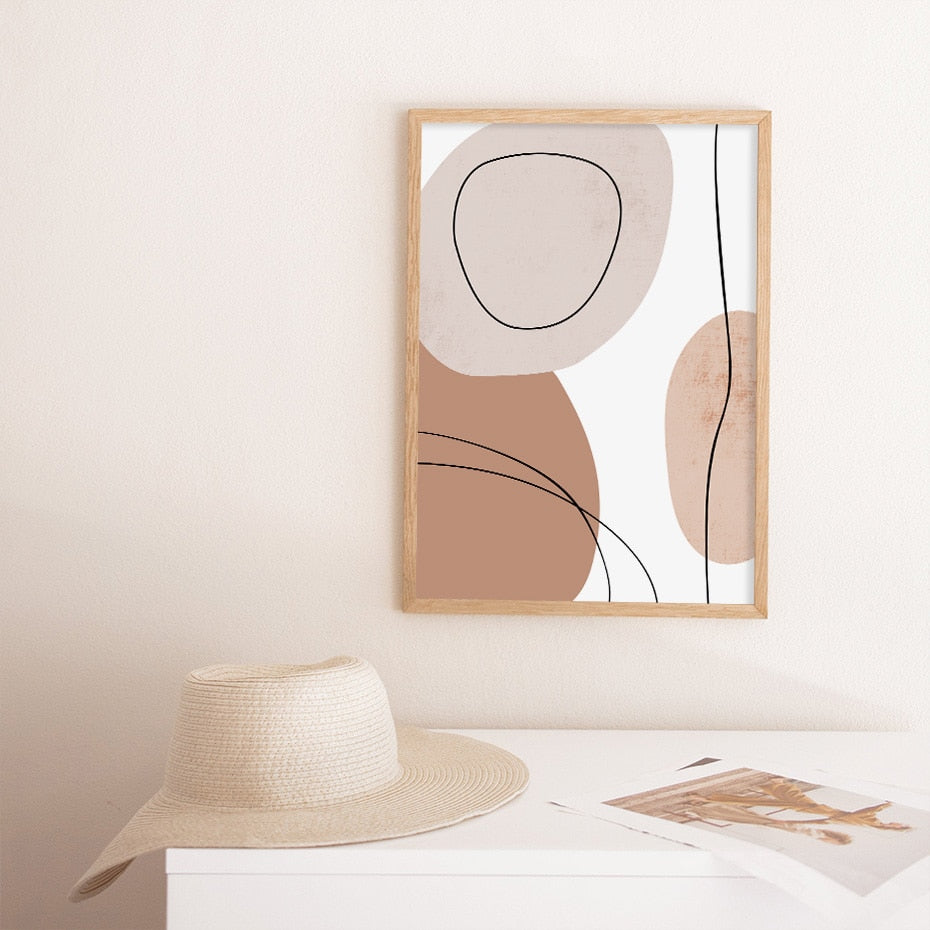 Contemporary brown grey and beige line wall art print