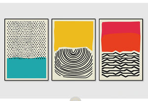 Three modern multicoloured abstract wall art prints