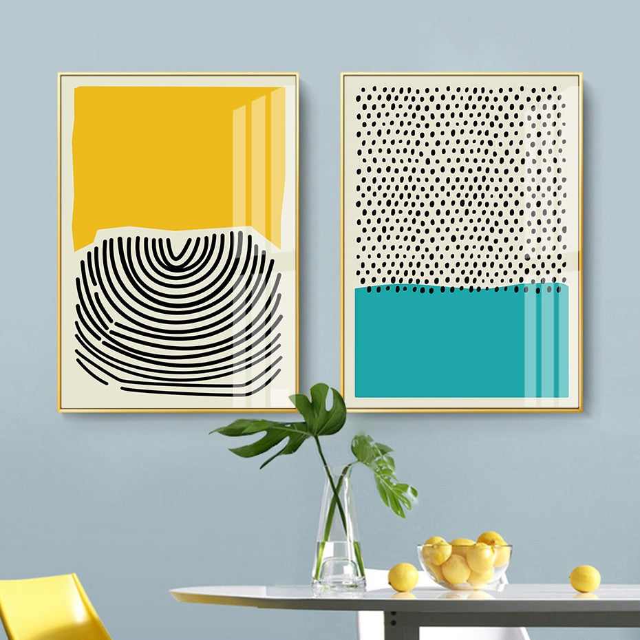 Two modern multicoloured abstract wall art prints