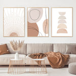 Load image into Gallery viewer, Three contemporary beige and brown sun rise wall art print
