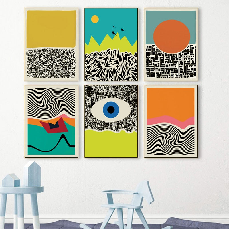 Collection of modern multicoloured abstract wall art prints