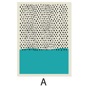 Modern multicoloured abstract blue and black dot wall art print