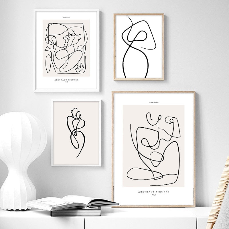 Collection of female figure line wall art prints