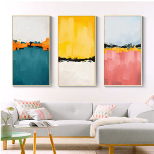 Three abstract multicoloured brush stroke wall art print